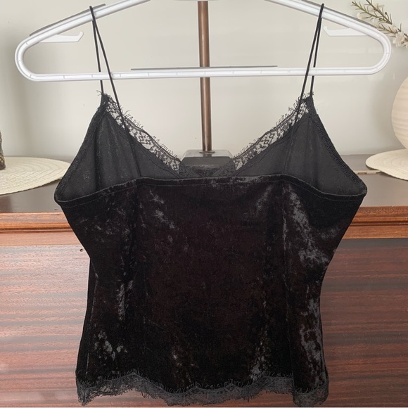 Guess Black Crushed Velvet & Lace Camisole Tank Top, Size Small - Picture 7 of 11